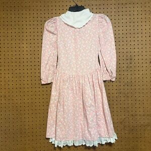 Sarah Kent Girls Vintage Pink Floral Prairie Dress Lace 8 Cottage Retro Dainty